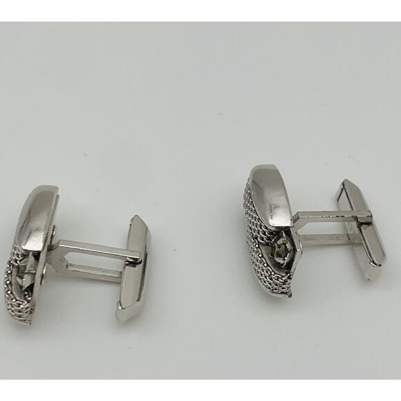 Vintage Swank Smokey Rhinestone Cufflinks Silver Tone Contrast Texture Signed - Picture 3 of 6